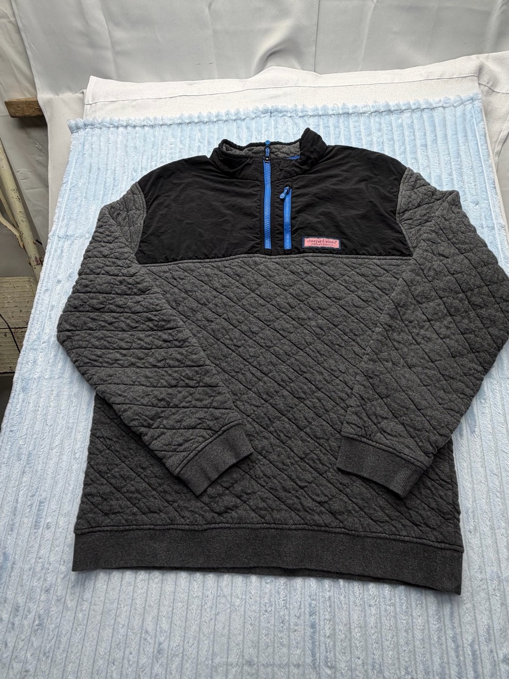 Men's Quilted Half-Zip Pullover Sweater - Charcoal with Black Yoke